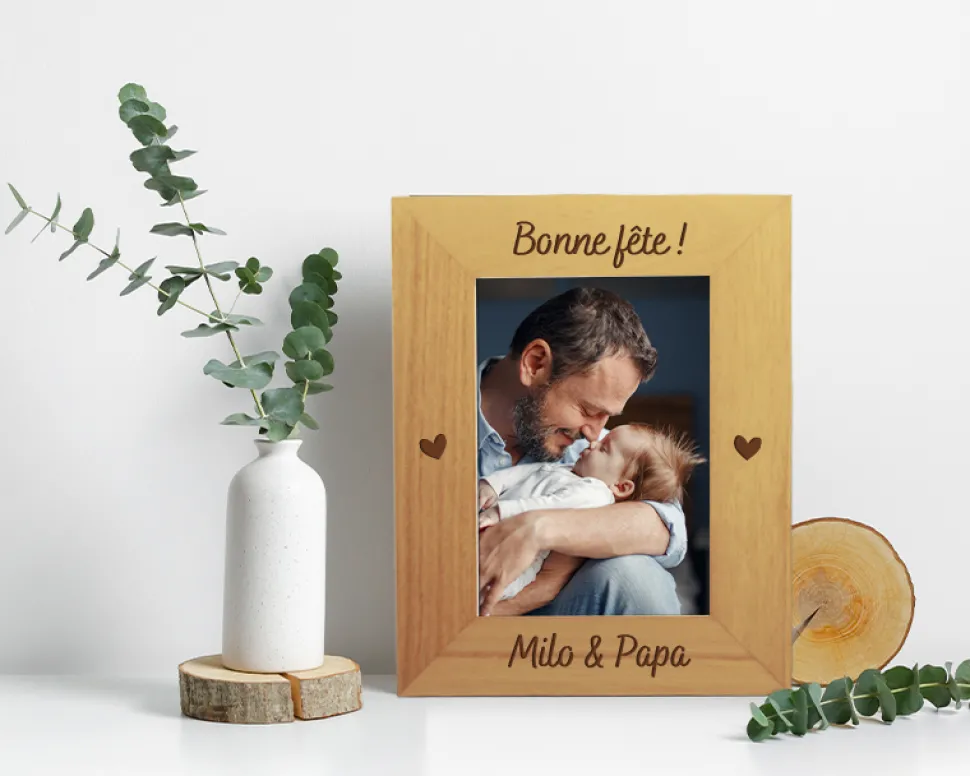 Cadre photo en bois gravé - Papa
