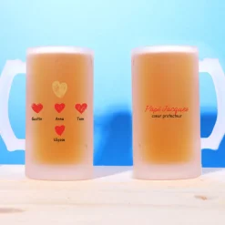 Chope de bière personnalisée - Papi et ses petits coeurs