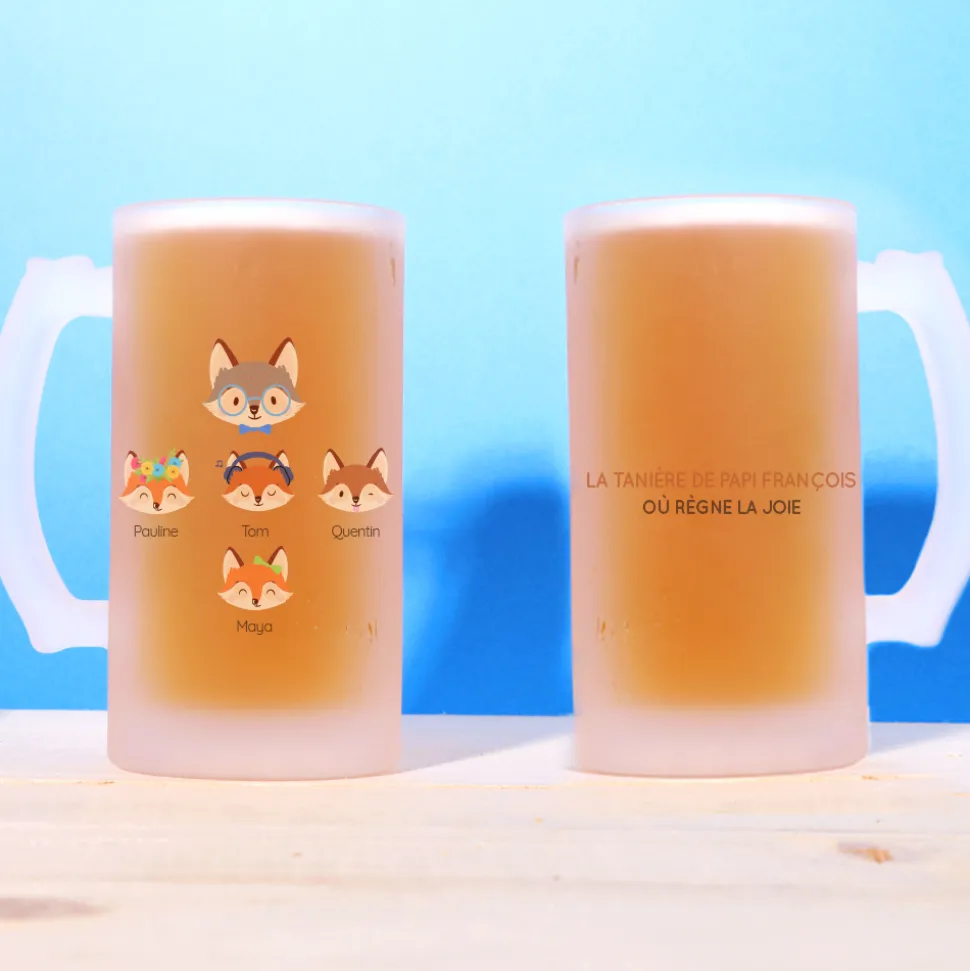 Chope de bière personnalisée - Papi Renard et sa meute