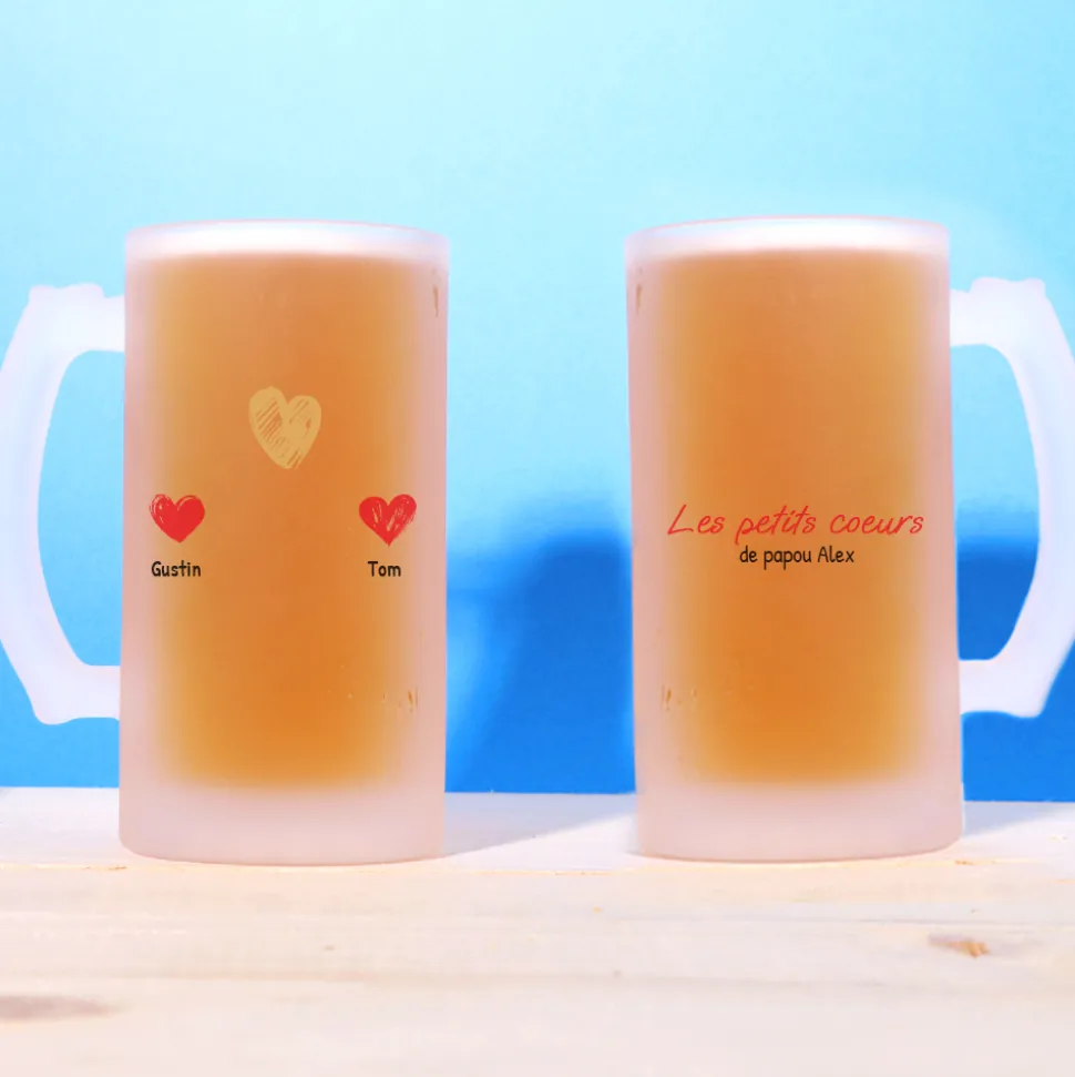 Chope de bière personnalisée - Papa et ses petits coeurs