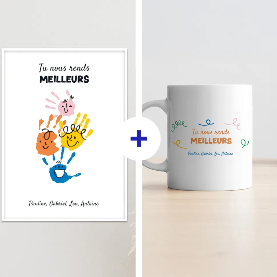 Coffret affiche et mug personnalisés - Empreintes pour papa