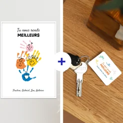 Coffret affiche et porte clés personnalisés - Empreintes pour papa