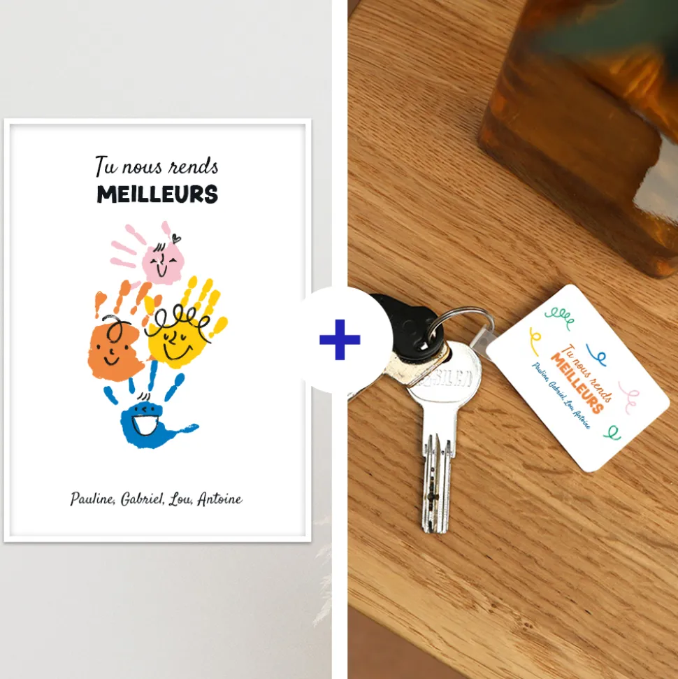 Coffret affiche et porte clés personnalisés - Empreintes pour papa