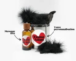 Coffret coquin personnalisé - Huile de massage et menottes