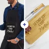 Coffret cuisine - Tablier noir et planche apéro personnalisés