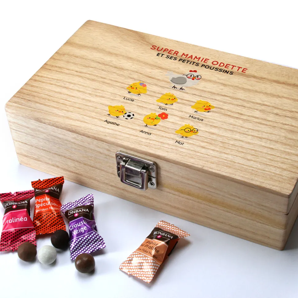 Coffret de chocolats Monbana personnalisé - Famille poussins
