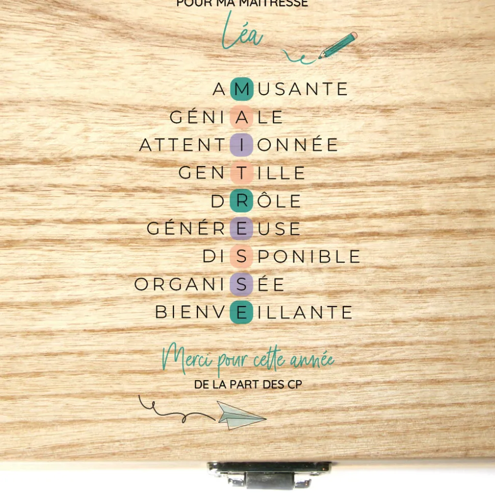 Coffret de chocolats Monbana personnalisé - Acrostiche Maitresse/Maitre