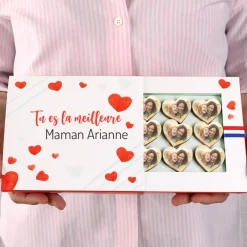Coffret de chocolats personnalisés photo en forme de coeurs - Amour
