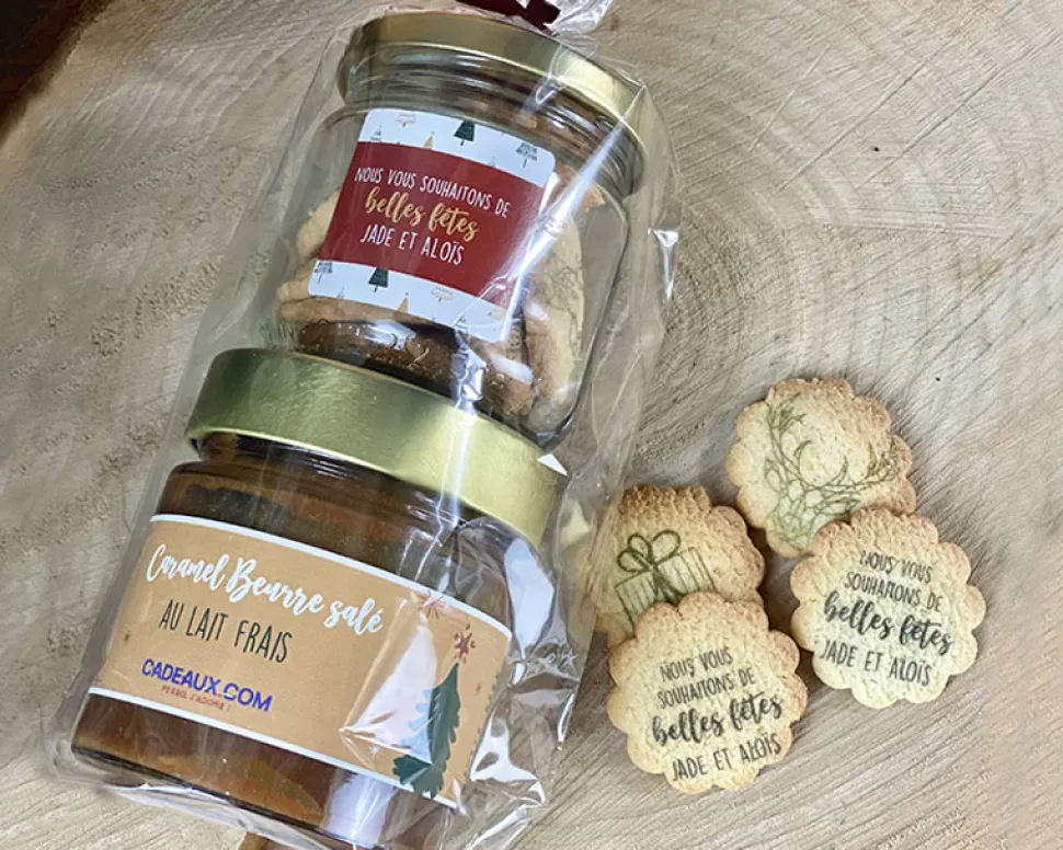 Coffret duo biscuits et caramel beurre salé Personnalisable - Noël