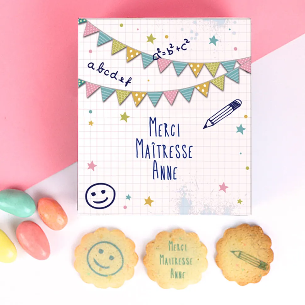 Coffret gourmand biscuits et chocolats Personnalisables - Merci Maîtresse, Maître et ATSEM