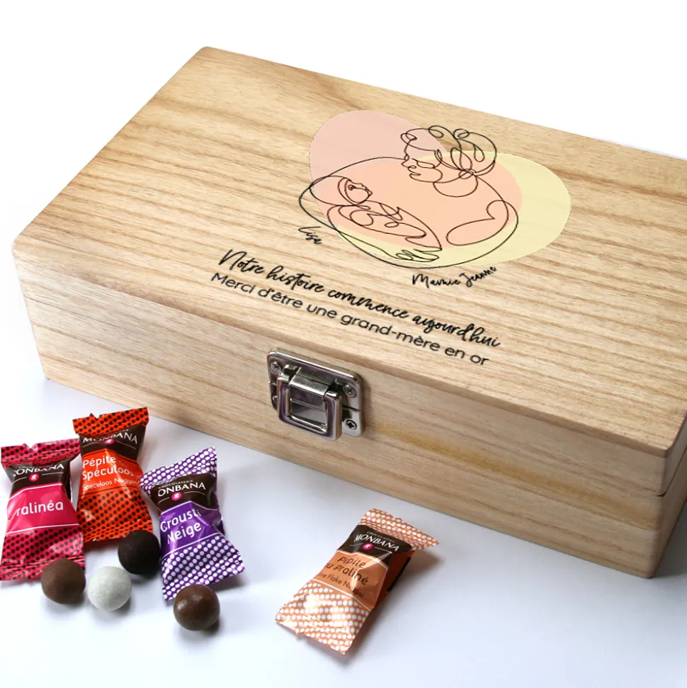 Coffret gravé de chocolats Monbana - Première Fête des Grands-mères