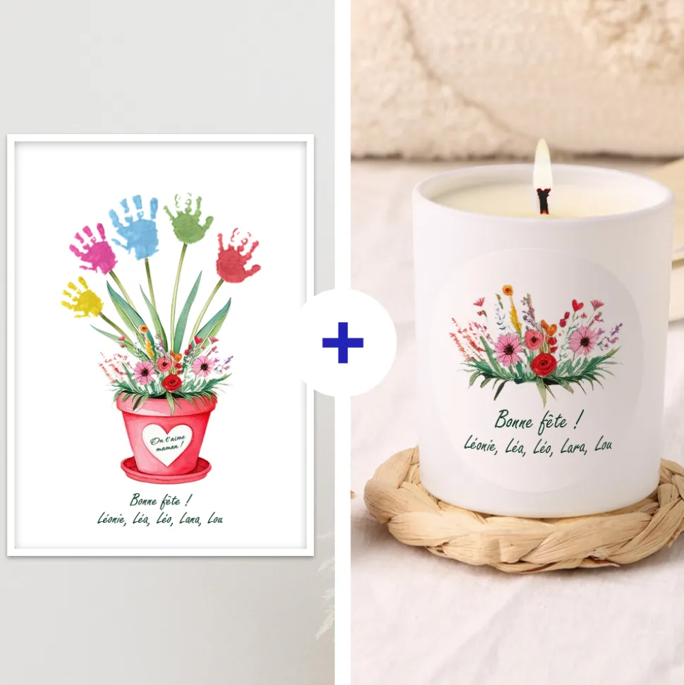 Coffret personnalisé affiche et bougie - Empreintes