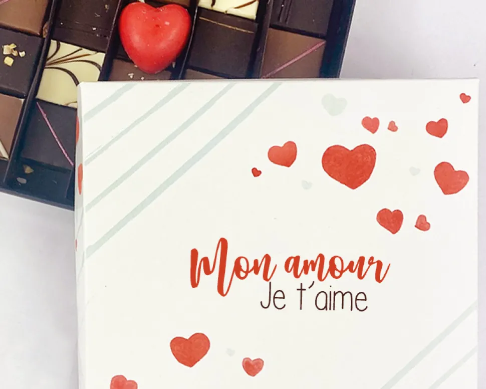 Coffret personnalisé de 25 chocolats - Amour