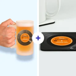 Coffret rétro vinyle - Chope de bière et sous-verres personnalisés