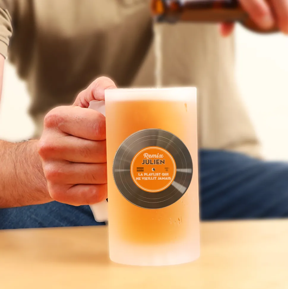 Coffret rétro vinyle - Chope de bière et sous-verres personnalisés