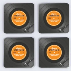 Coffret rétro vinyle - Chope de bière et sous-verres personnalisés