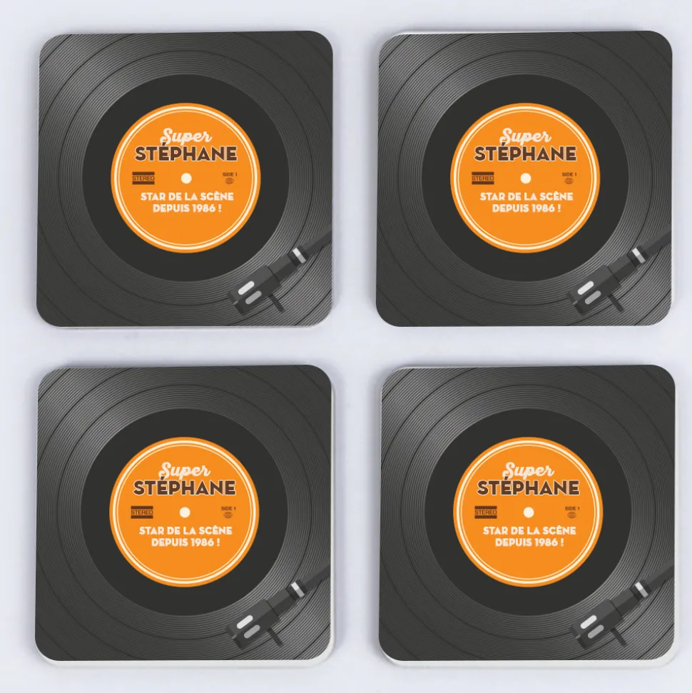 Coffret rétro vinyle - Chope de bière et sous-verres personnalisés