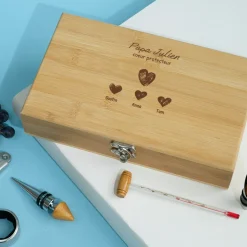 Coffret sommelier personnalisé - 5 accessoires - Papa et ses petits coeurs