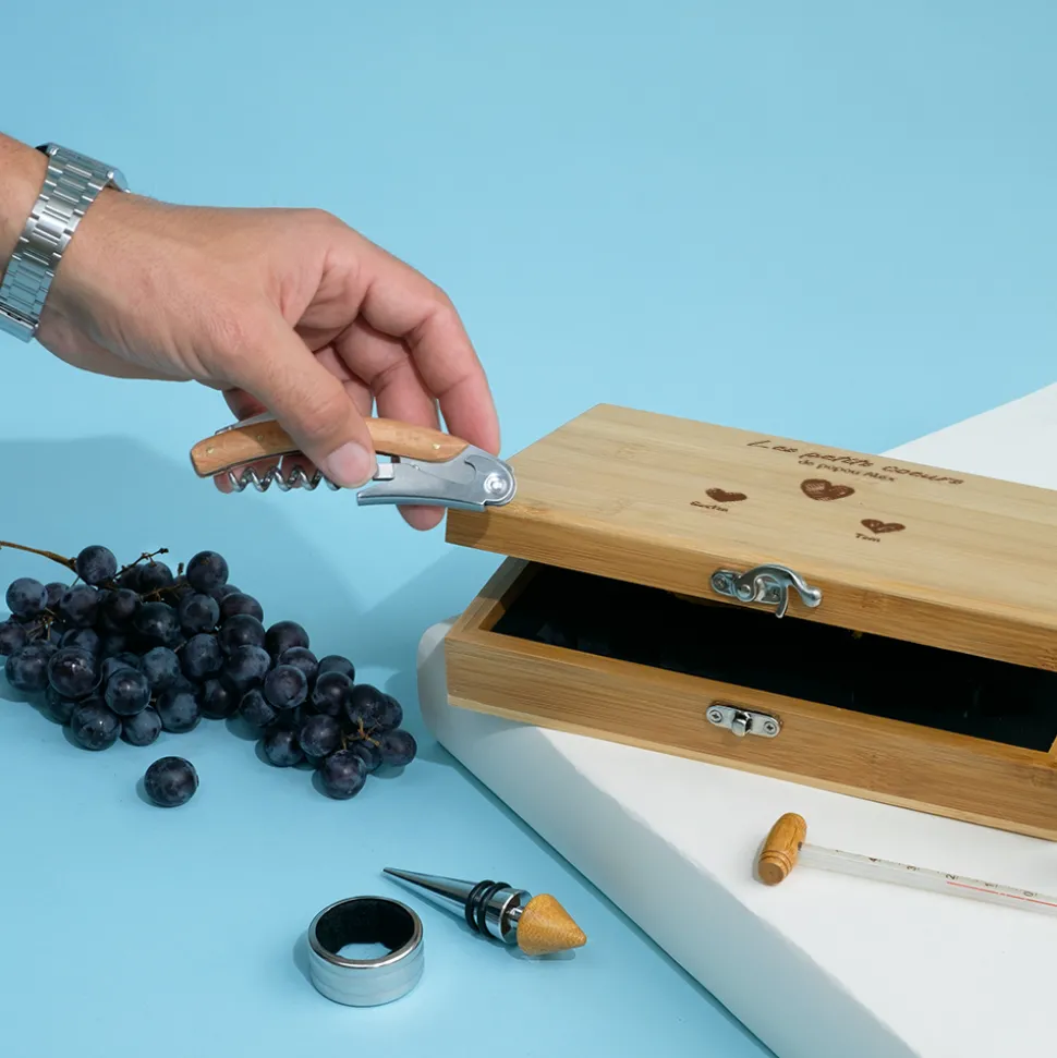 Coffret sommelier personnalisé - 5 accessoires - Papa et ses petits coeurs