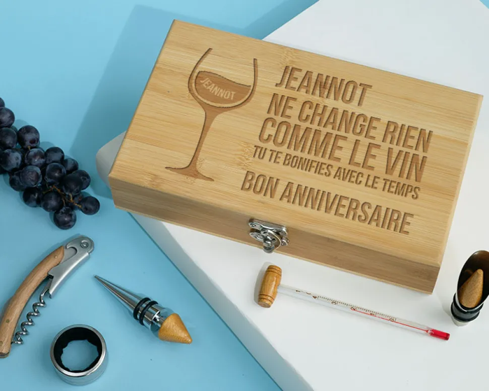 Coffret sommelier personnalisé anniversaire - 5 accessoires - Citation