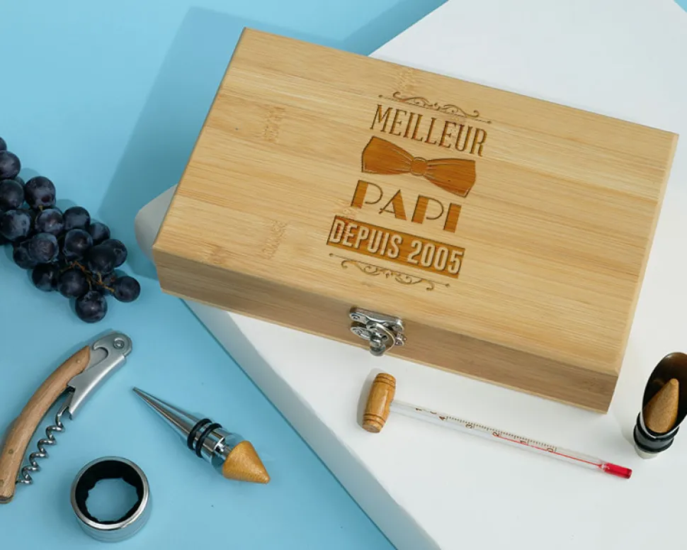 Coffret sommelier personnalisé - 5 accessoires - Meilleur Grand-Père