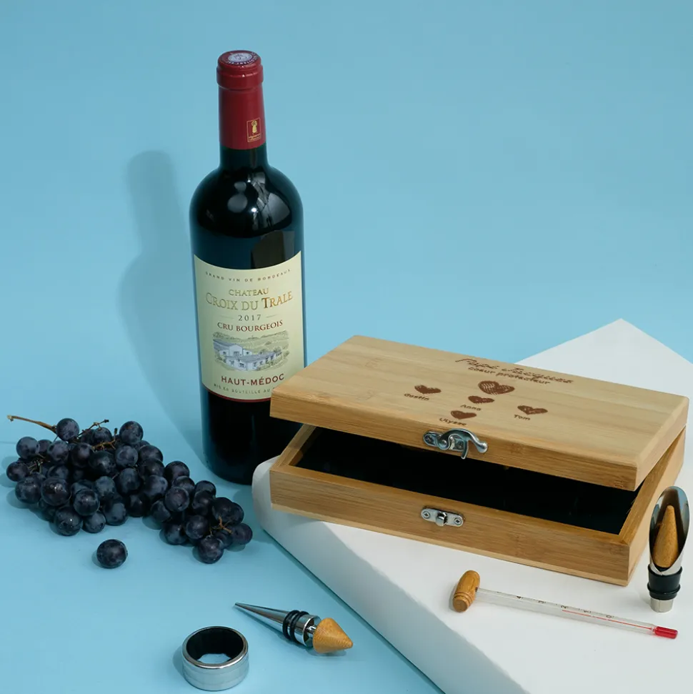 Coffret sommelier personnalisé - 5 accessoires - Papi et ses petits coeurs