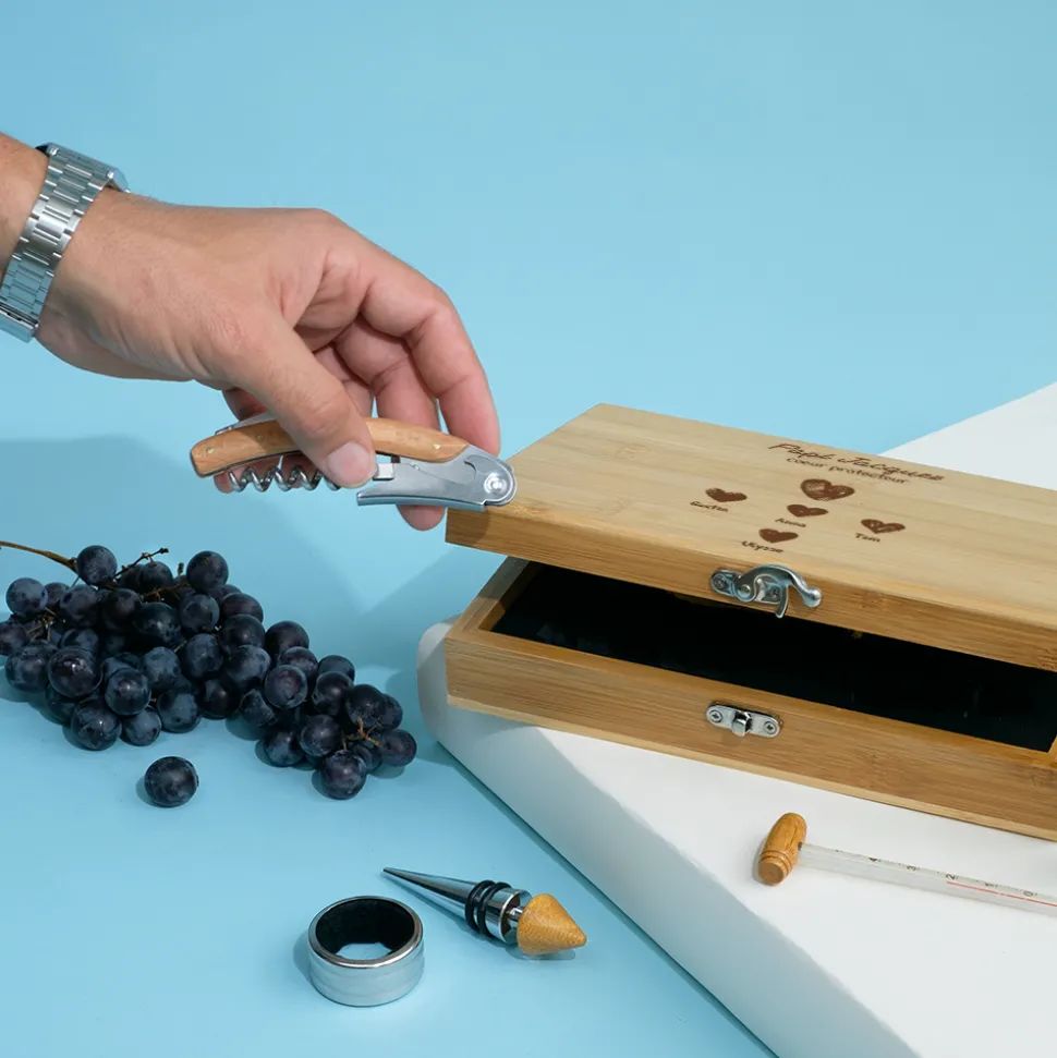 Coffret sommelier personnalisé - 5 accessoires - Papi et ses petits coeurs