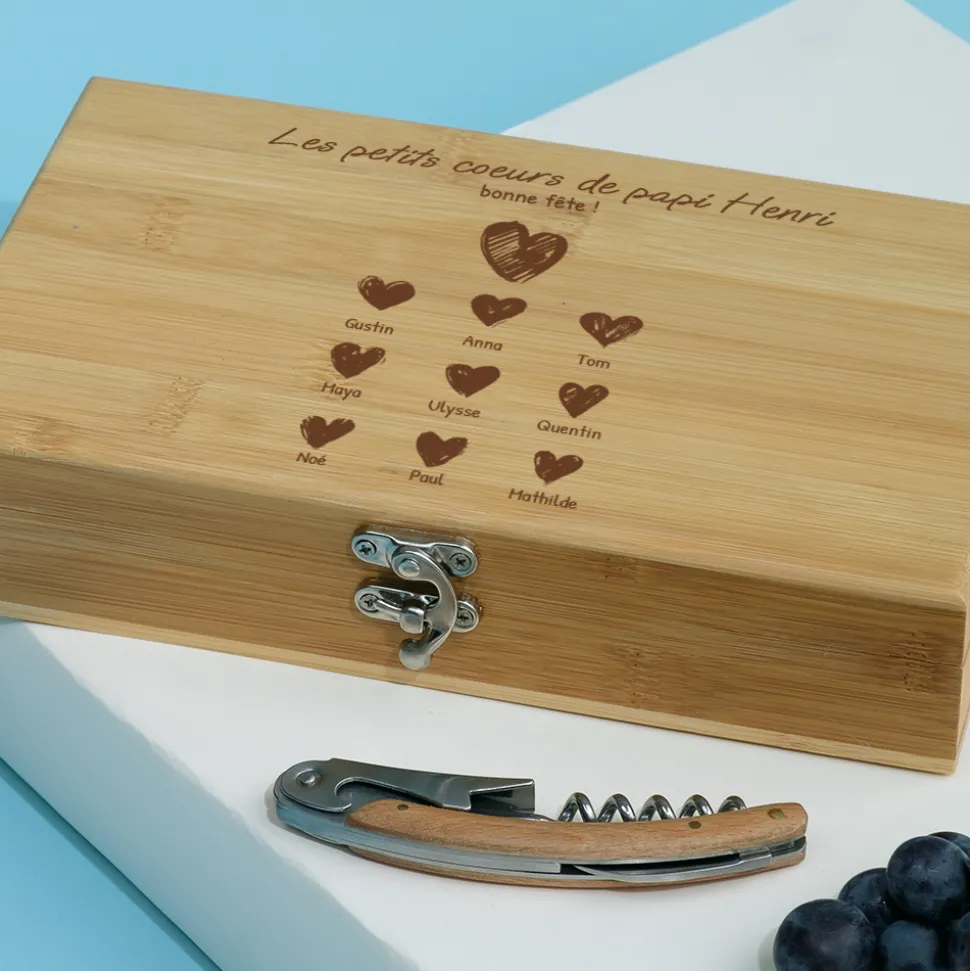 Coffret sommelier personnalisé - 5 accessoires - Papi et ses petits coeurs