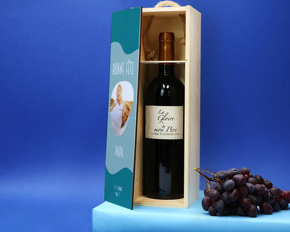 Coffret vin personnalisé photo avec bouteille de vin rouge - Papa