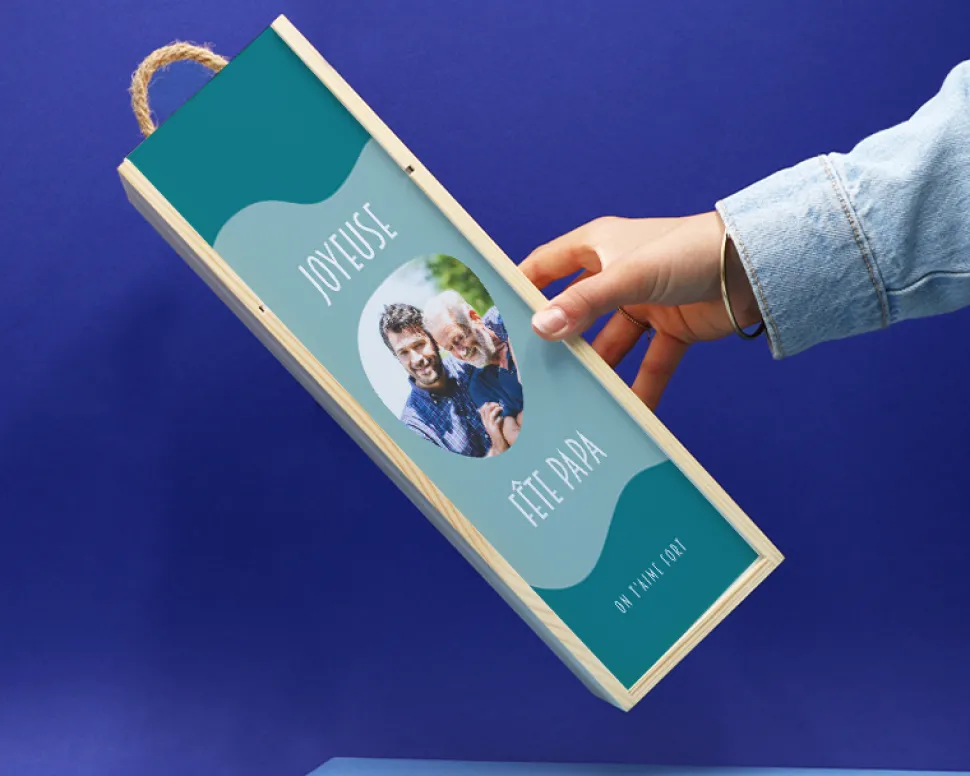 Coffret vin personnalisé photo avec bouteille de vin rouge - Papa