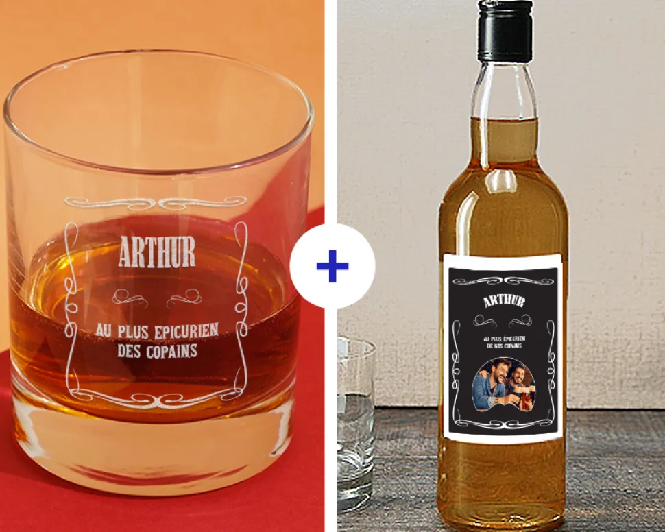 Coffret whisky - Verre à whisky et bouteille de whisky personnalisés