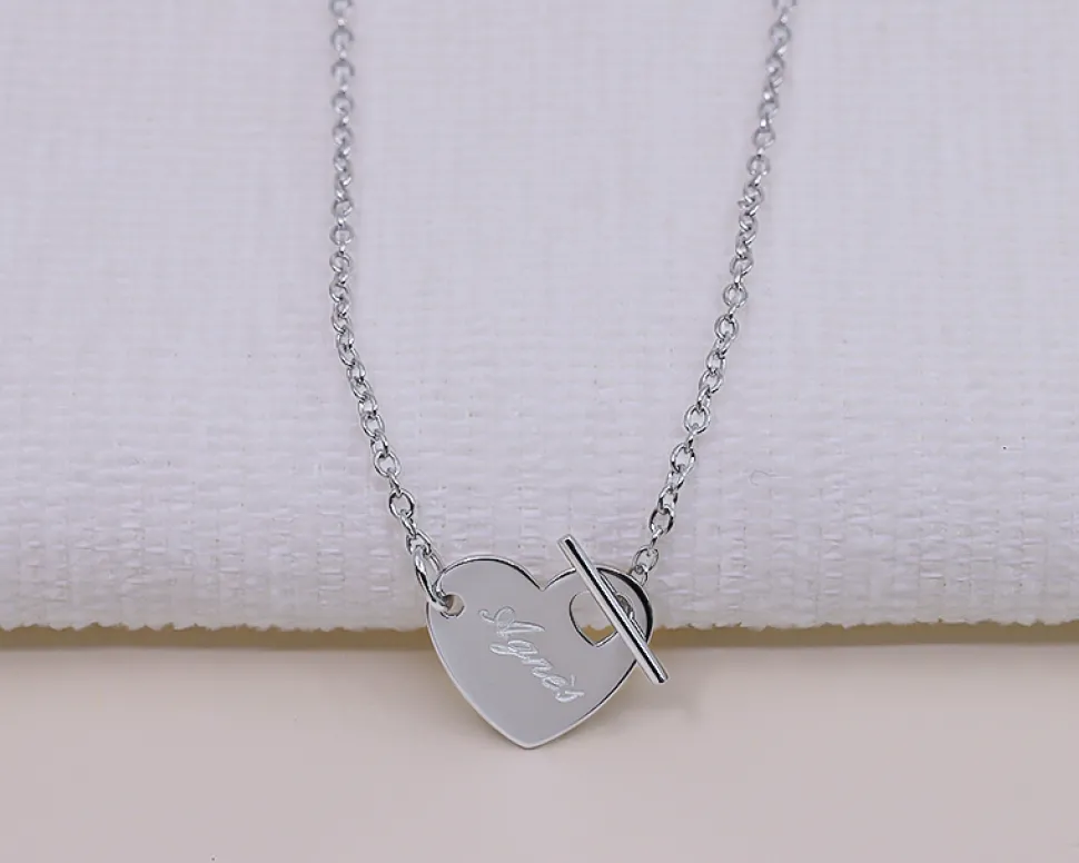 Collier Coeur barette en Argent véritable