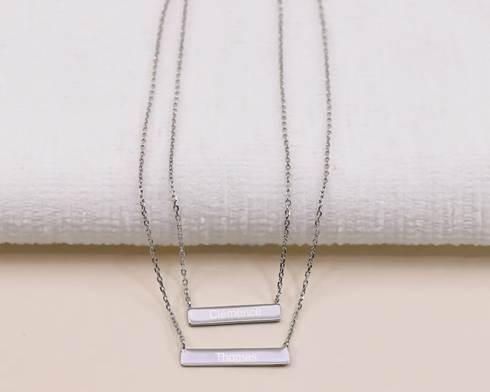 Collier double plaques en argent véritable