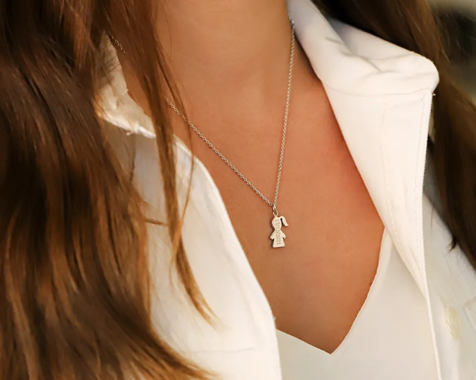 Collier personnalisé avec pendentif petite fille ou petit garçon - Argent