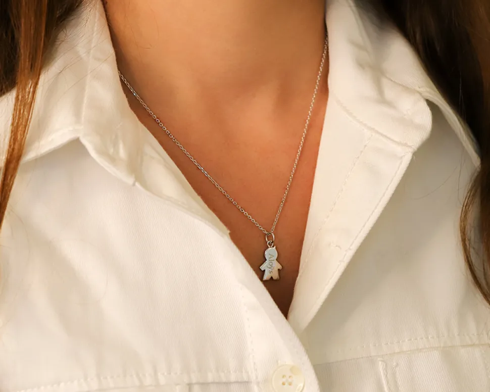 Collier personnalisé avec pendentif petite fille ou petit garçon - Argent