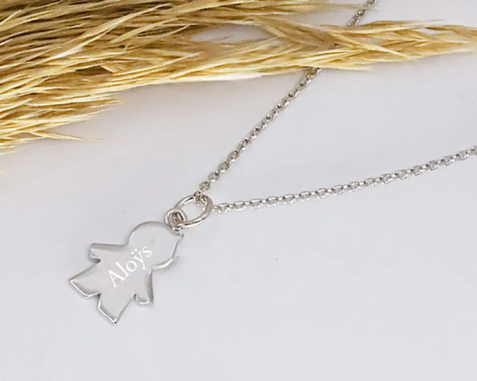 Collier personnalisé avec pendentif petite fille ou petit garçon - Argent