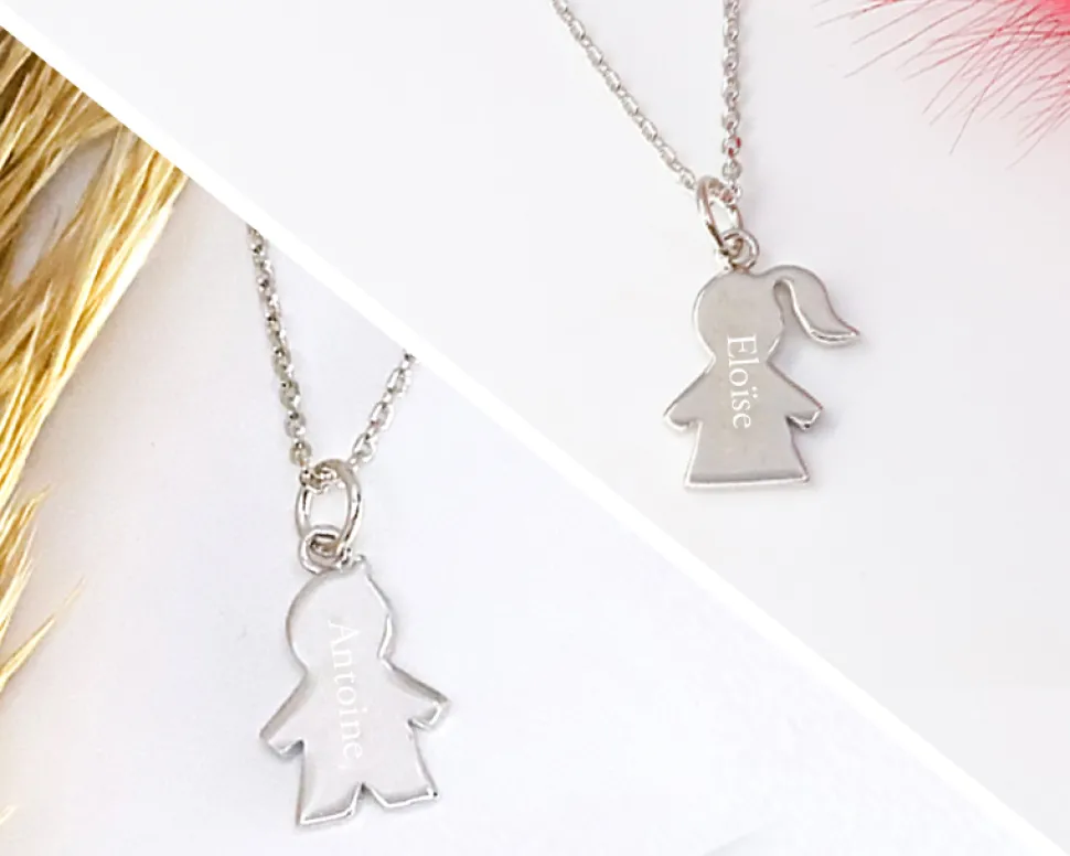 Collier personnalisé avec pendentif petite fille ou petit garçon - Argent