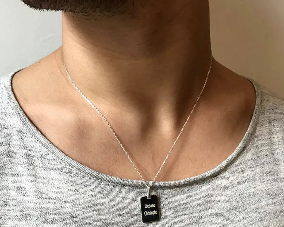 Collier plaque Homme en Argent véritable
