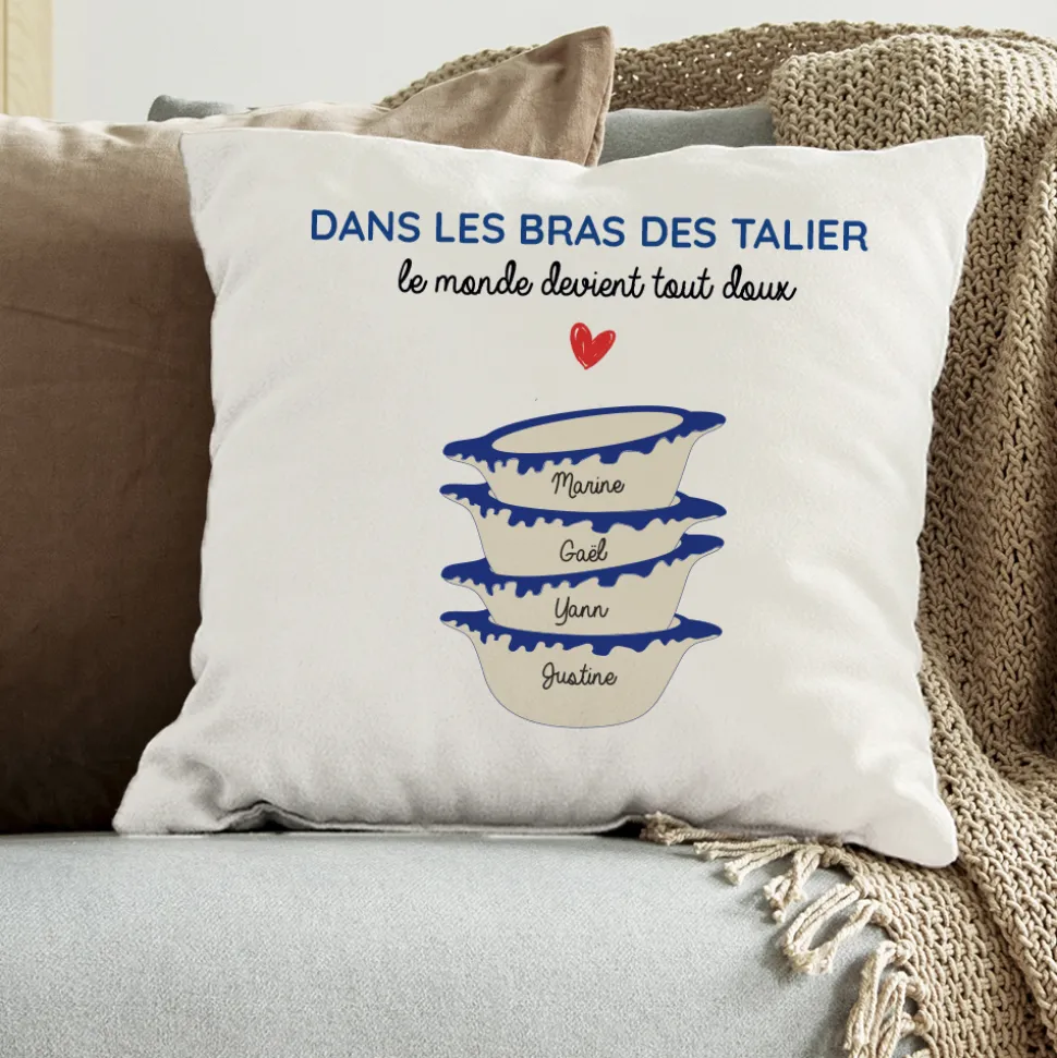Coussin personnalisé - Bols prénoms famille