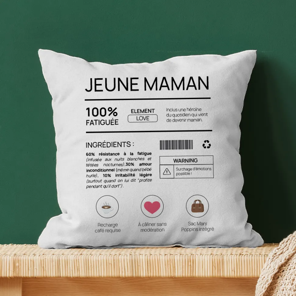 Coussin personnalisé - Composition d'une jeune maman