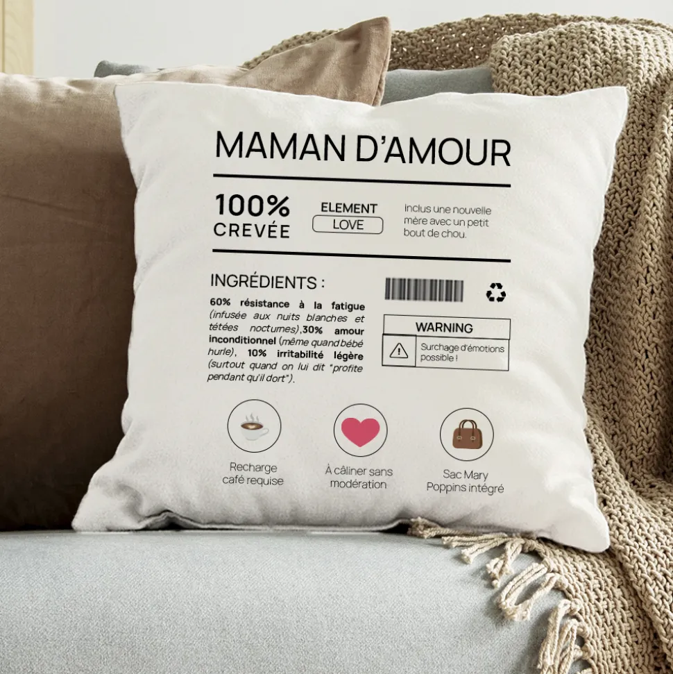 Coussin personnalisé - Composition d'une jeune maman