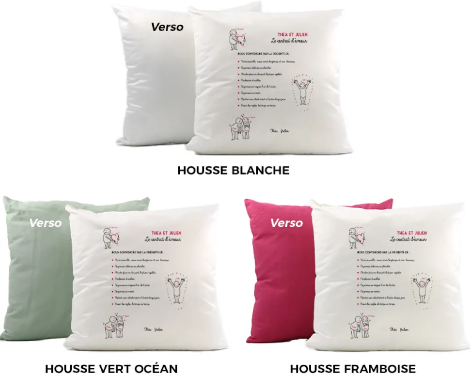 Coussin personnalisé - Contrat d'amour