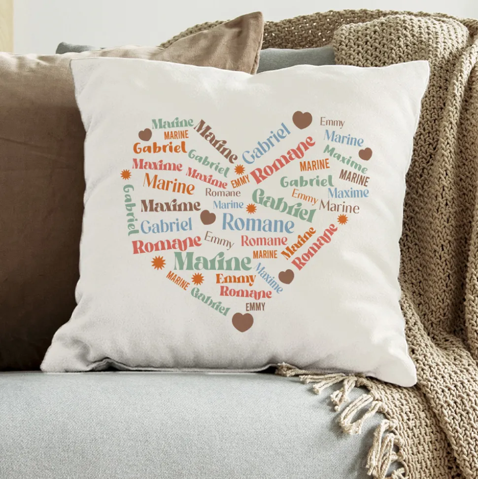 Coussin personnalisé - Cœur Famille