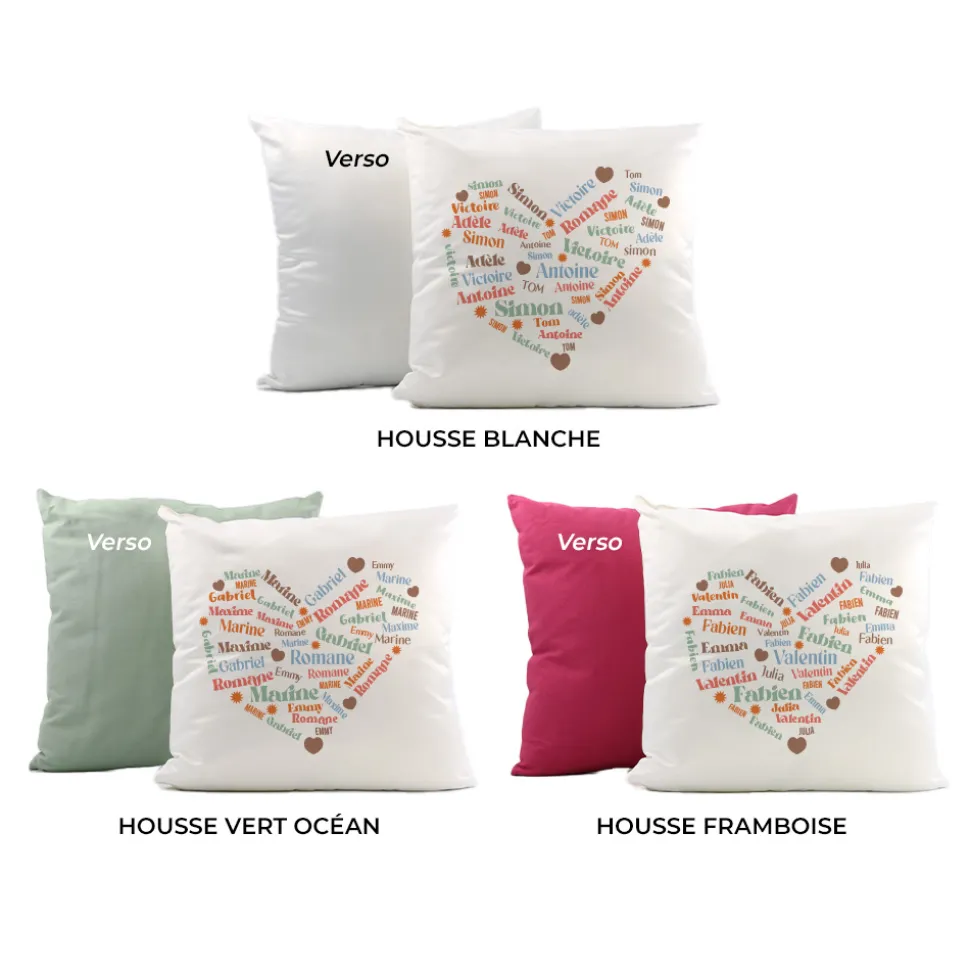 Coussin personnalisé - Cœur Famille