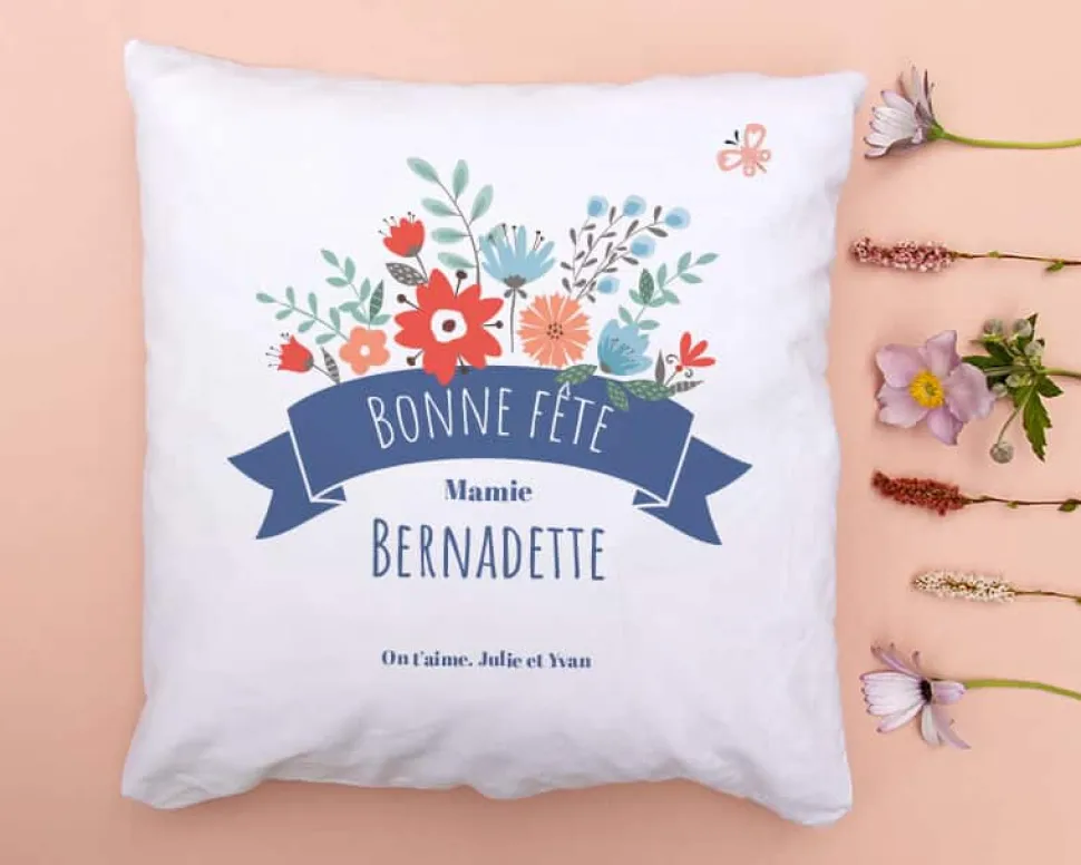 Coussin personnalisé - Mamie Fleurie