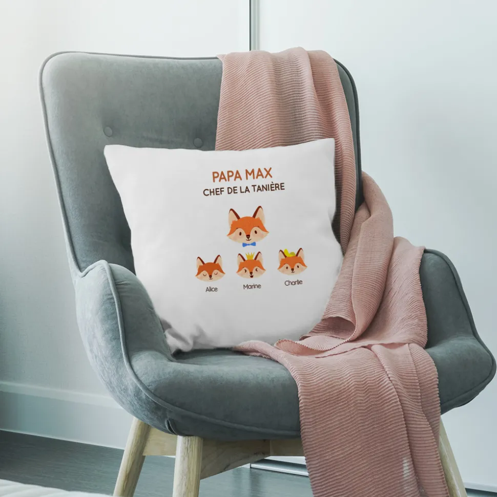 Coussin personnalisé - Papa Renard et sa meute