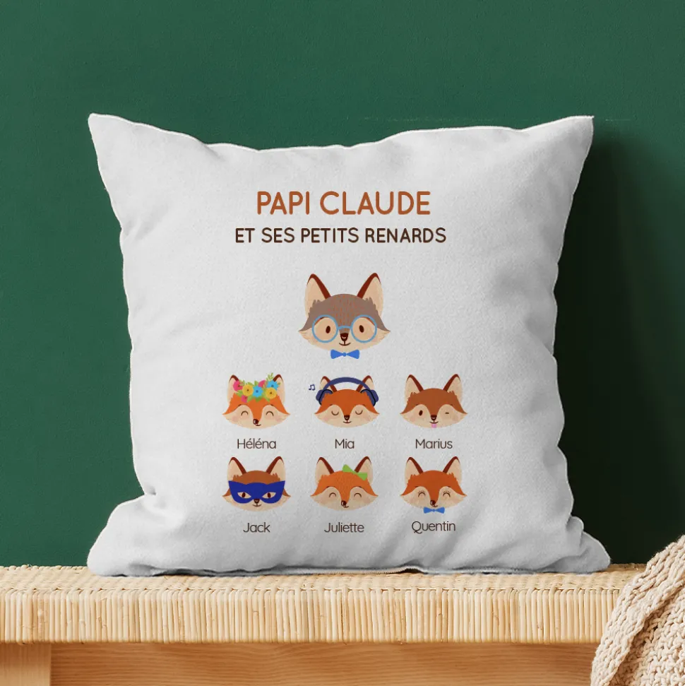 Coussin personnalisé - Papi Renard et sa meute