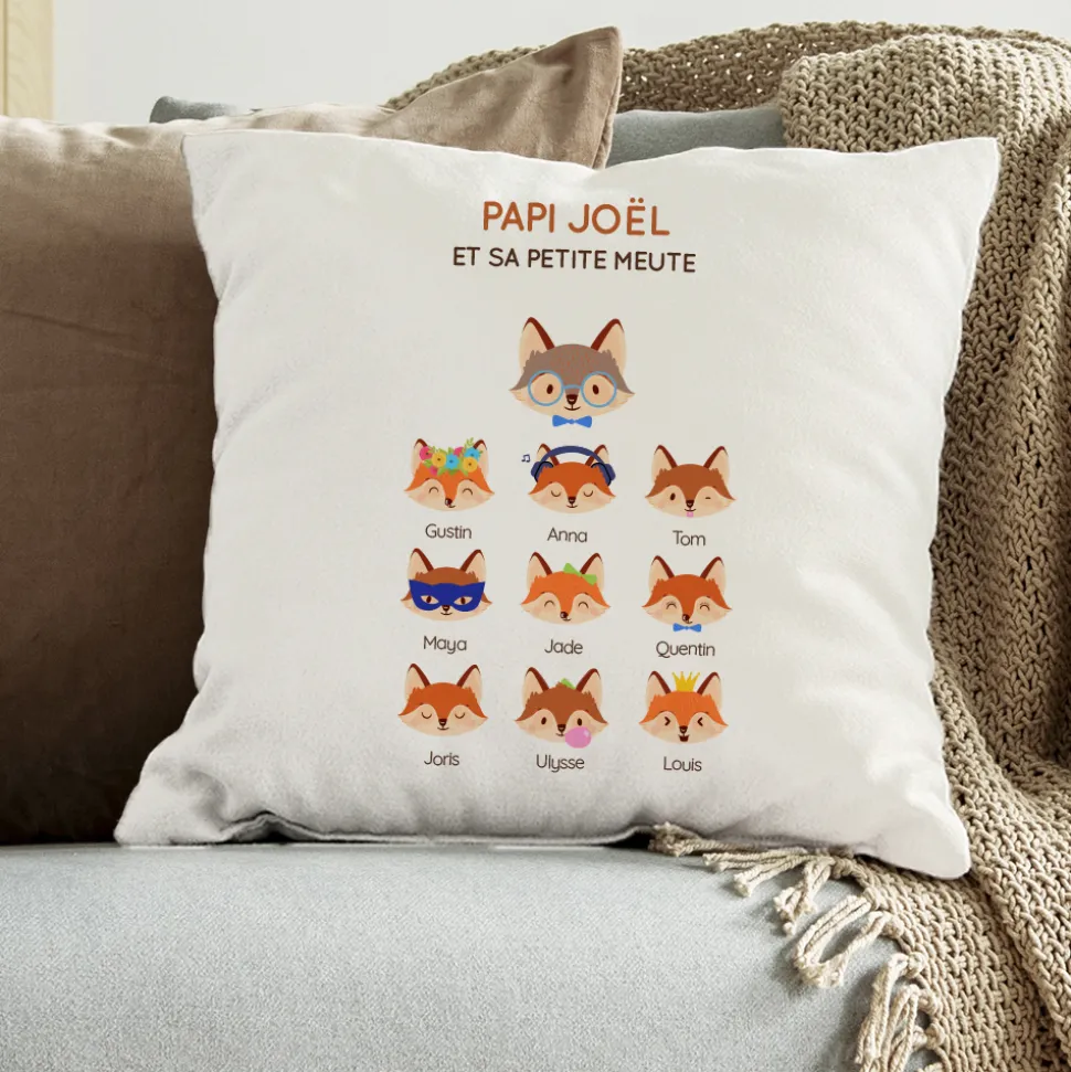 Coussin personnalisé - Papi Renard et sa meute