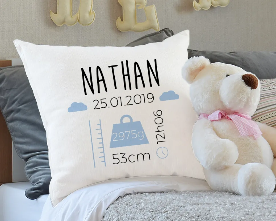 Coussin personnalisé bébé - Naissance Bleu