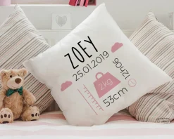 Coussin personnalisé bébé - Naissance Rose